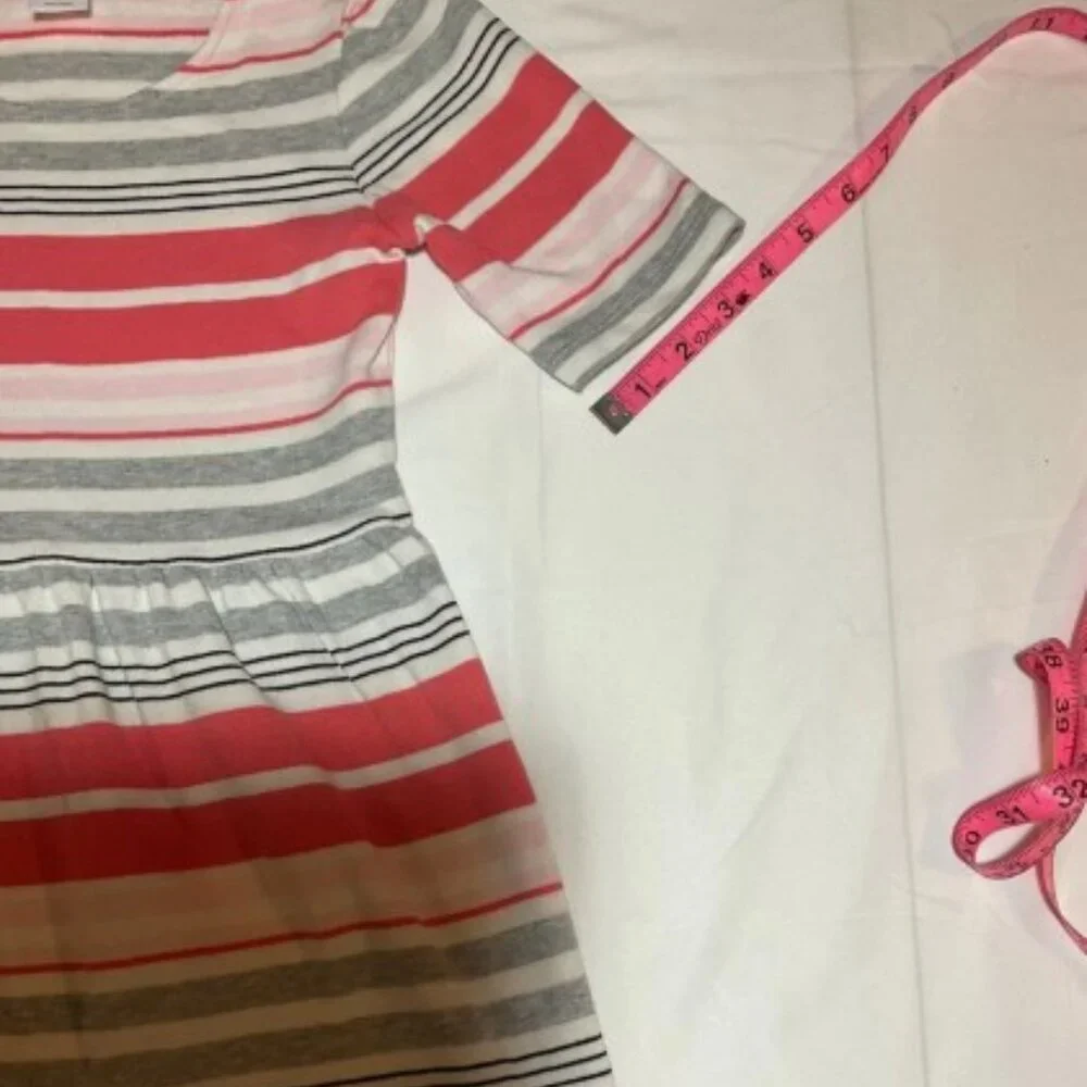 Gymboree Girls Size 8 Kitty in Pink Gray White Stripes Terry Short Sleeve Dress